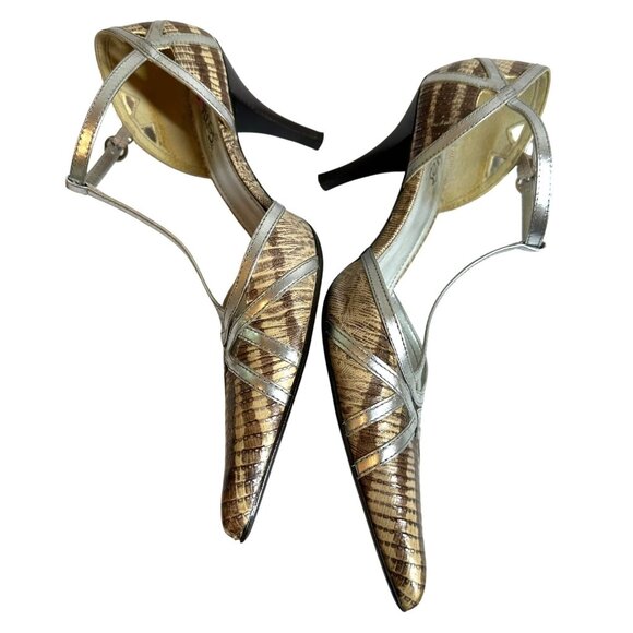 Carlos Santana Taupe and Silver T-Strap Revenge Heels Size 8 M Pointed Toe - Picture 6 of 9